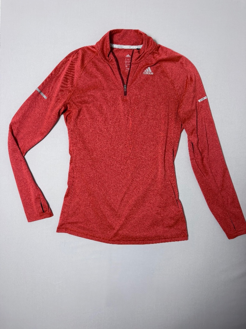 Adidas Women's Climalite Running 1/4 Zip Heathered Red Pullover Shirt, Size M